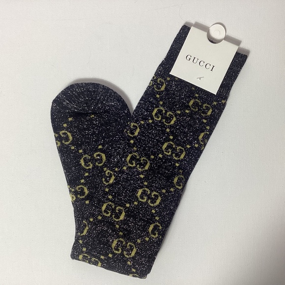 Gucci Black and Gold GG Logo Knee Socks - Picture 1 of 3
